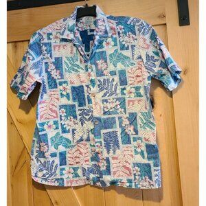 RARE Vintage Panama Jacks Maui Hawaii Men Sz M Teal Hawaiian Aloha Shirt Reverse